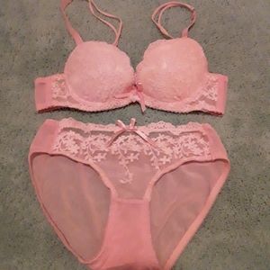 Matching pink lace bra and panties